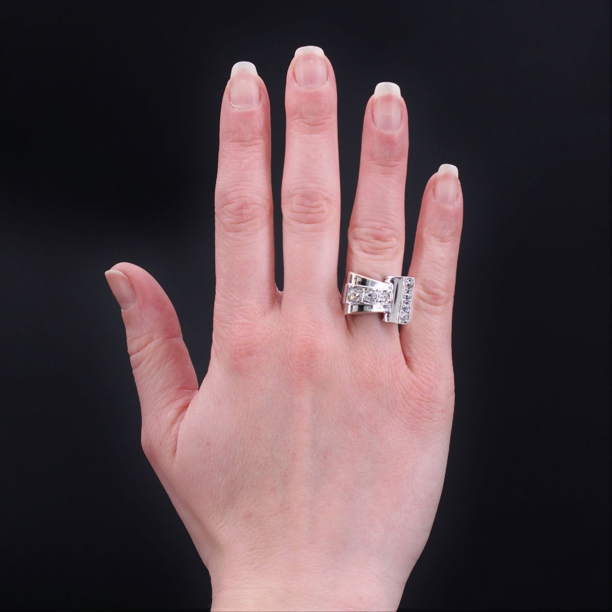 Retro Asymmetrical Diamond Ring-photo-2