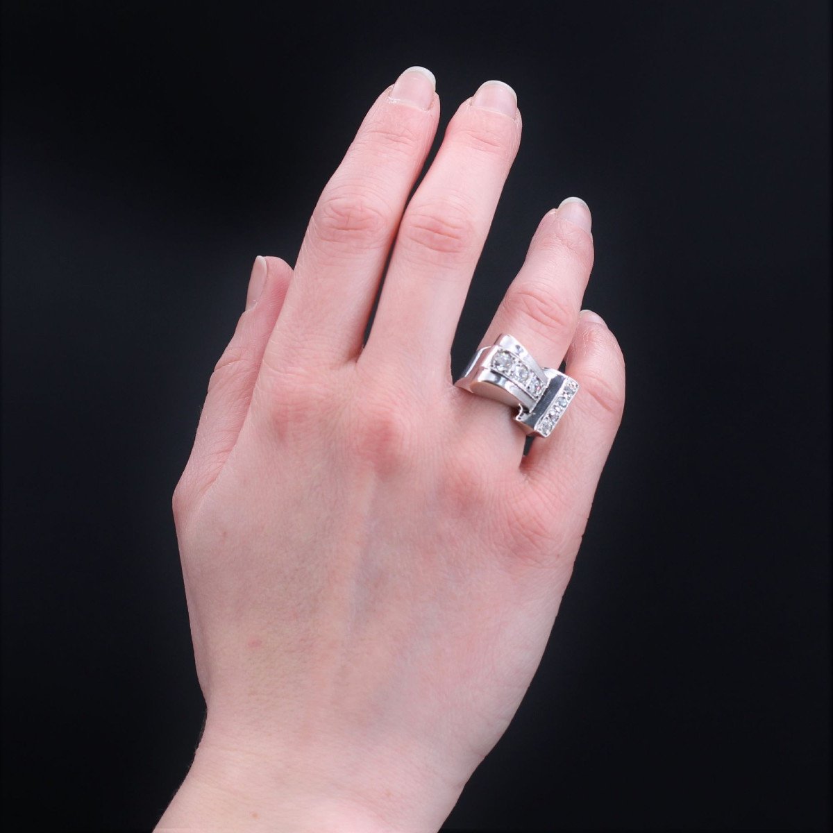 Retro Asymmetrical Diamond Ring-photo-4