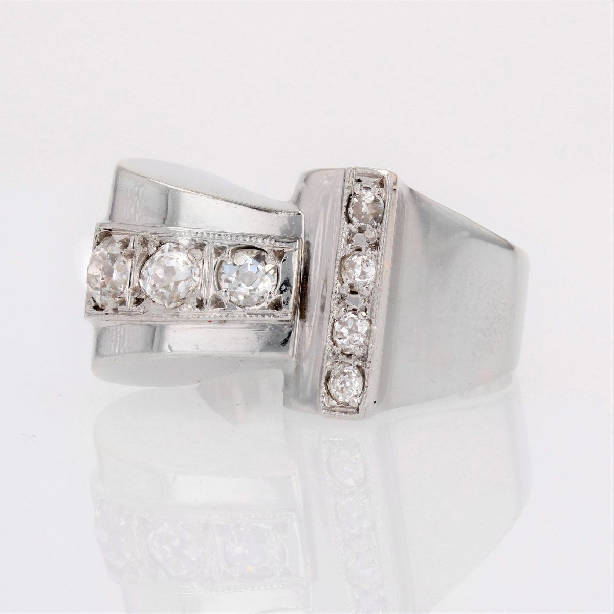 Retro Asymmetrical Diamond Ring-photo-2