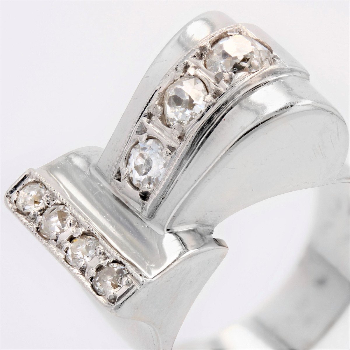 Retro Asymmetrical Diamond Ring-photo-3