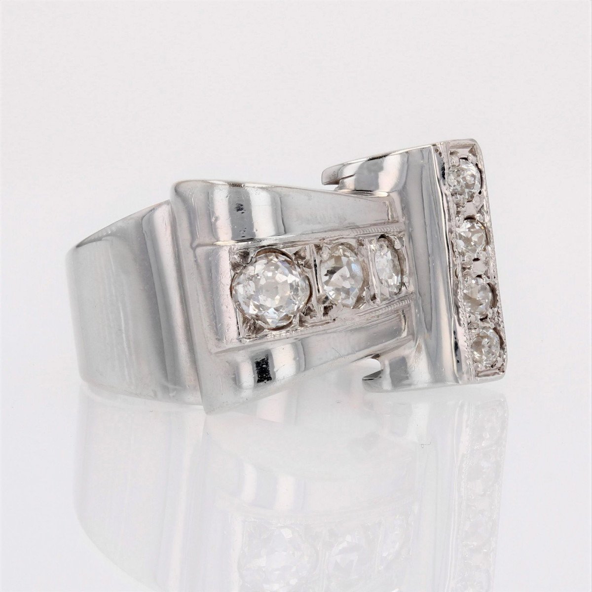 Retro Asymmetrical Diamond Ring-photo-4