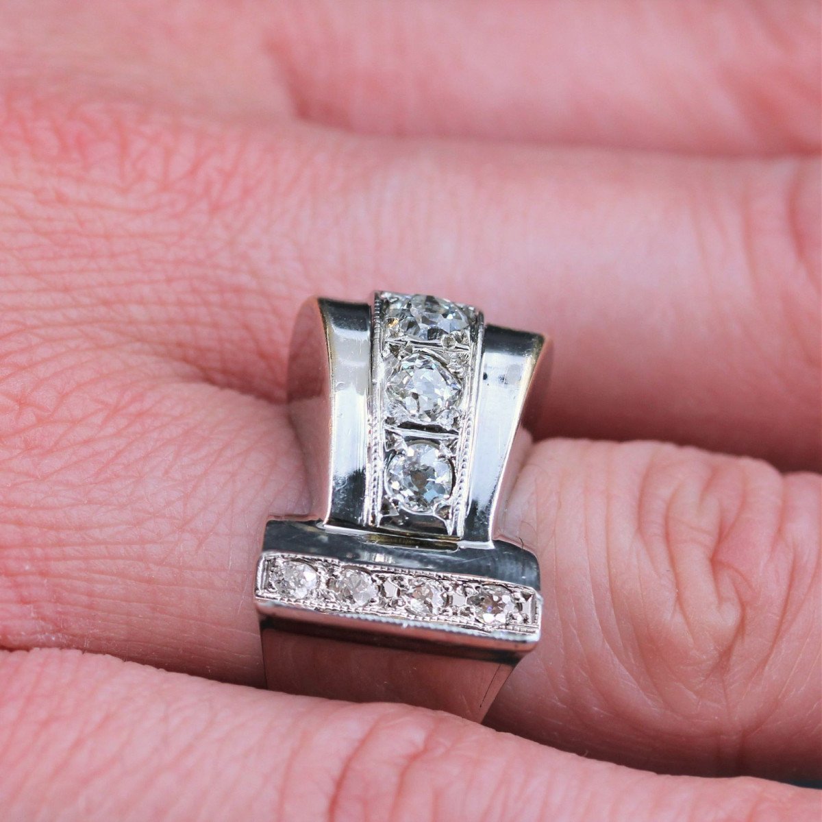 Retro Asymmetrical Diamond Ring-photo-5