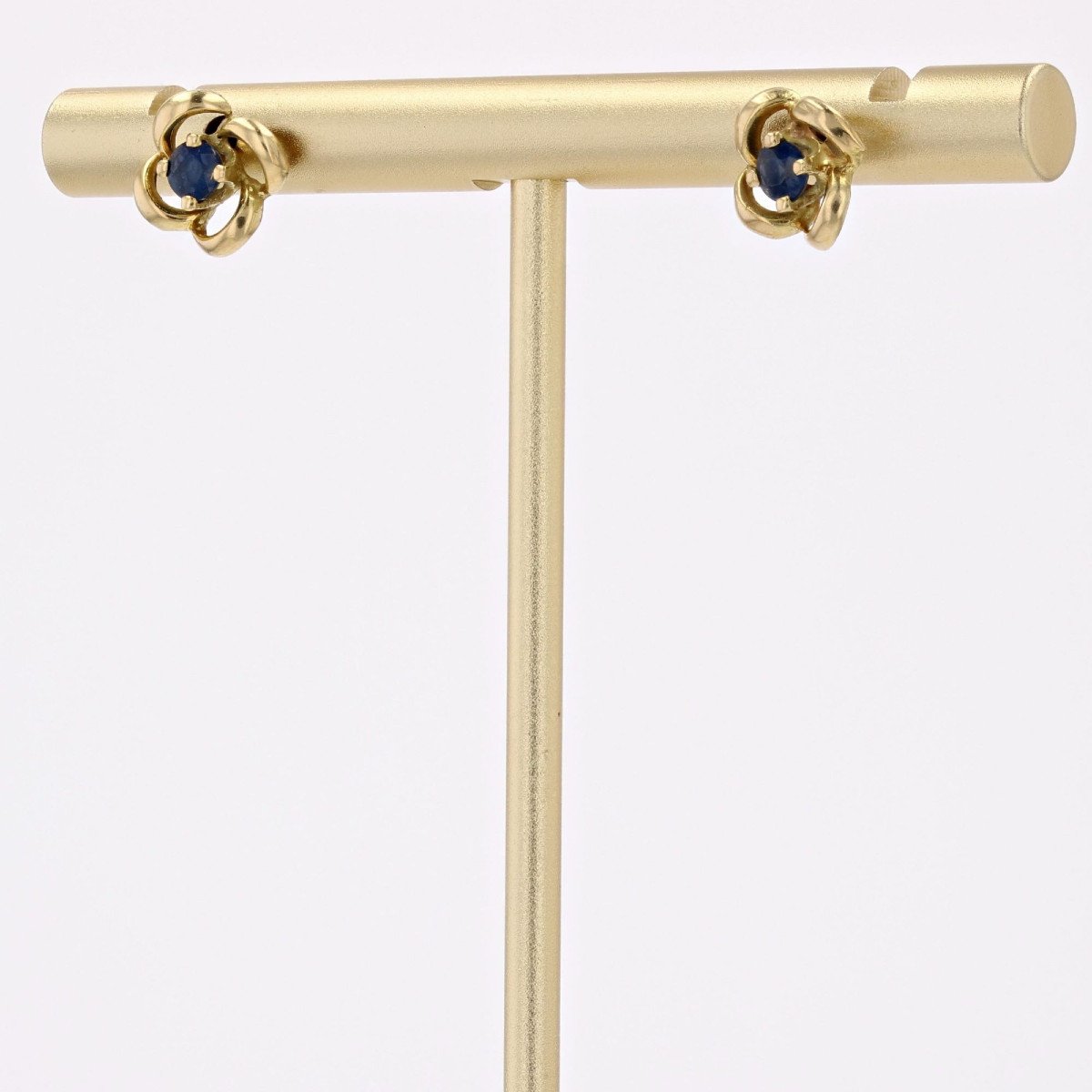 Yellow Gold Sapphire Flower Stud Earrings-photo-3