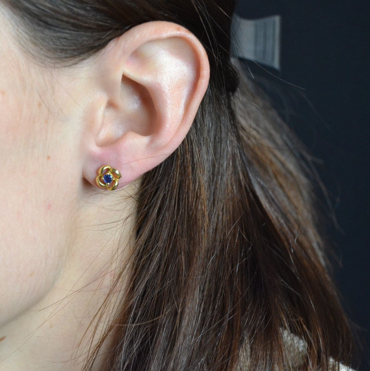 Yellow Gold Sapphire Flower Stud Earrings-photo-1