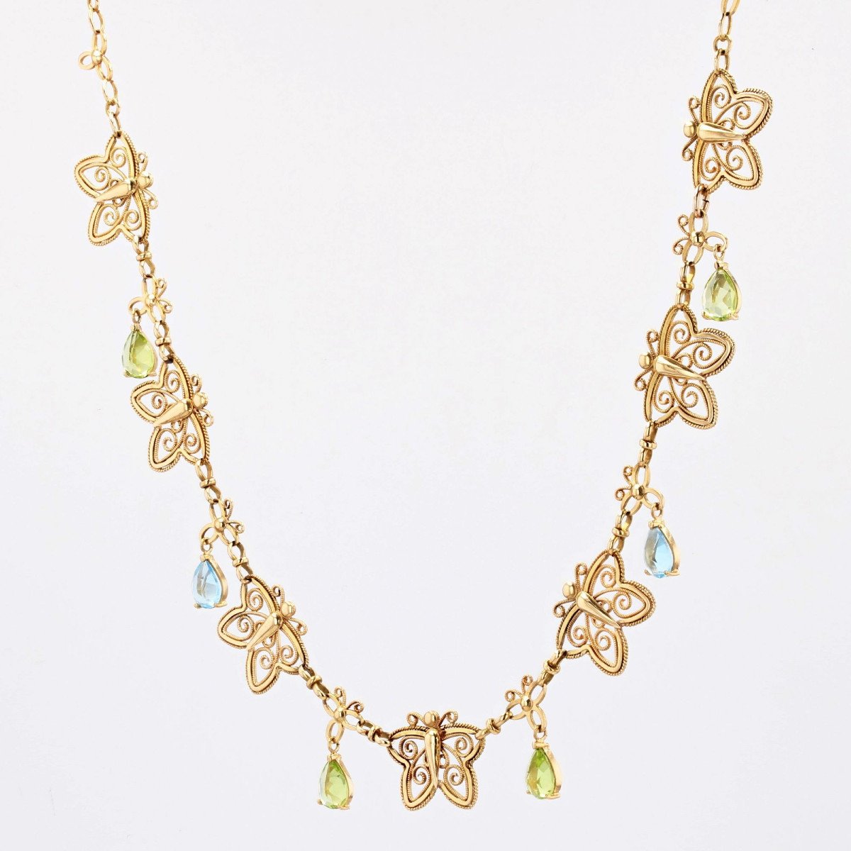 Collier Ancien Papillons Or Topazes Et Péridots-photo-1