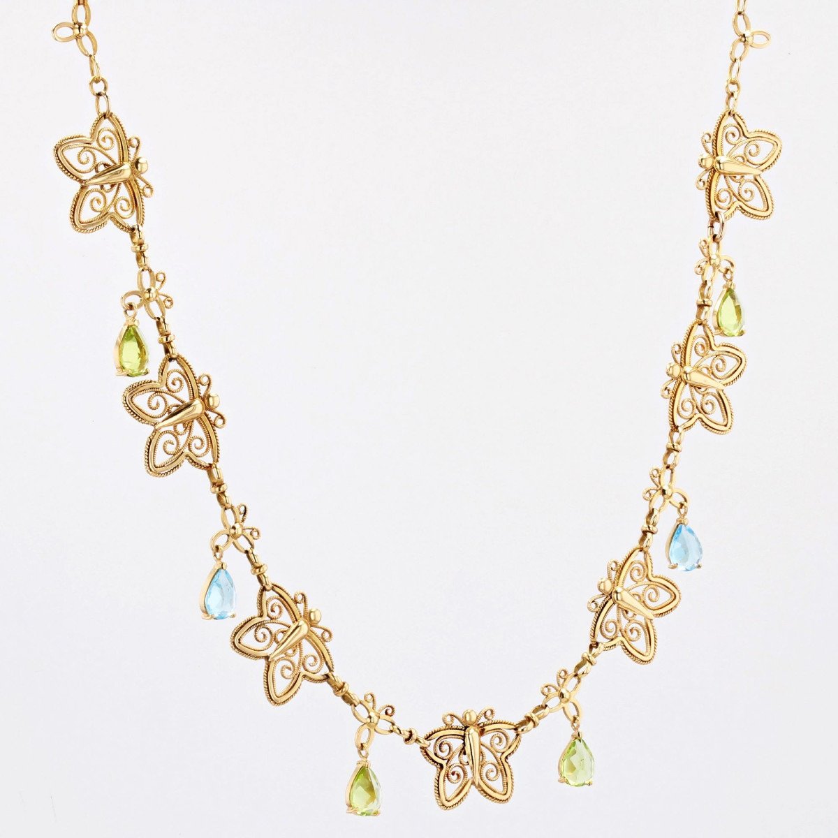 Antique Gold Topaz And Peridots Butterflies Necklace-photo-2