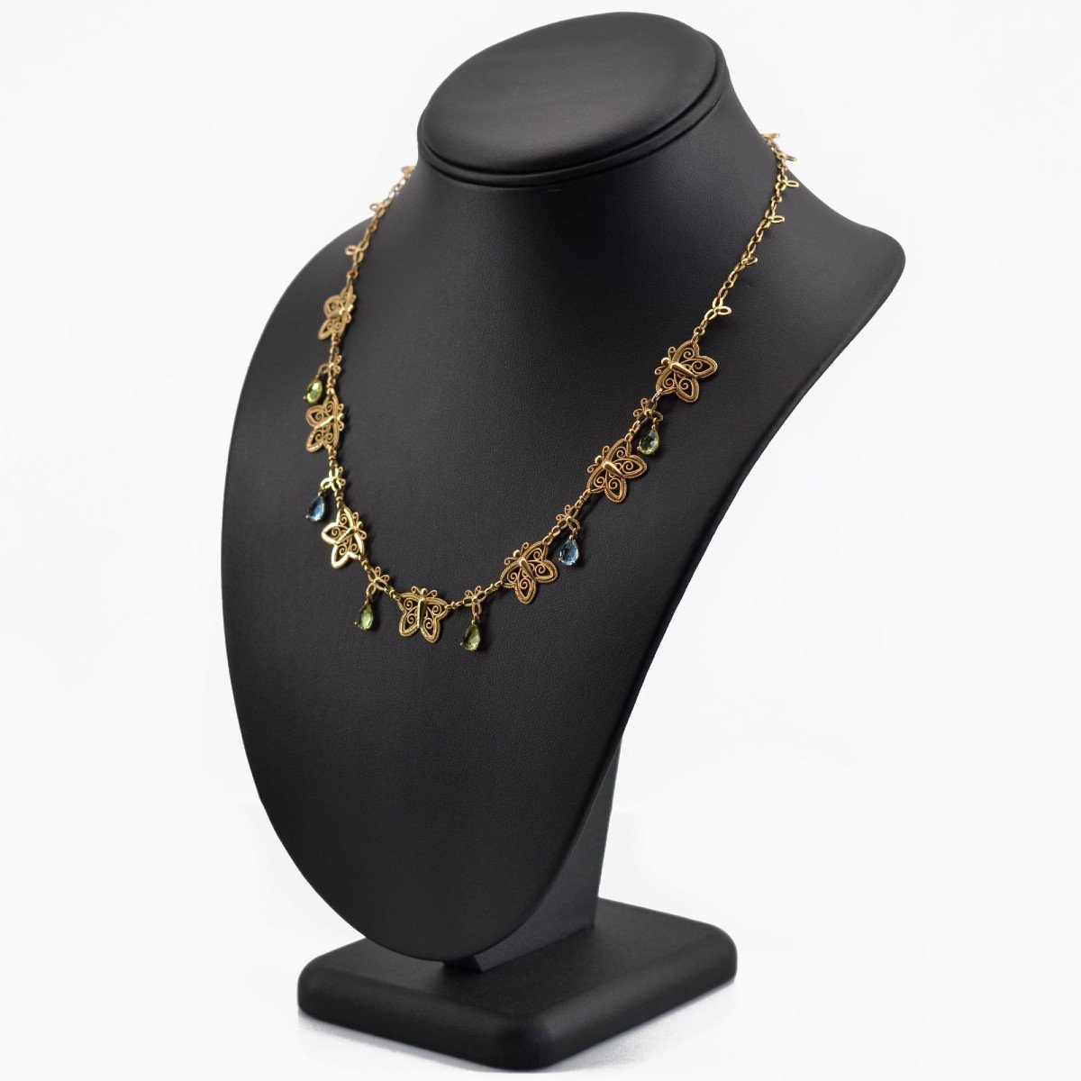 Collier Ancien Papillons Or Topazes Et Péridots-photo-3