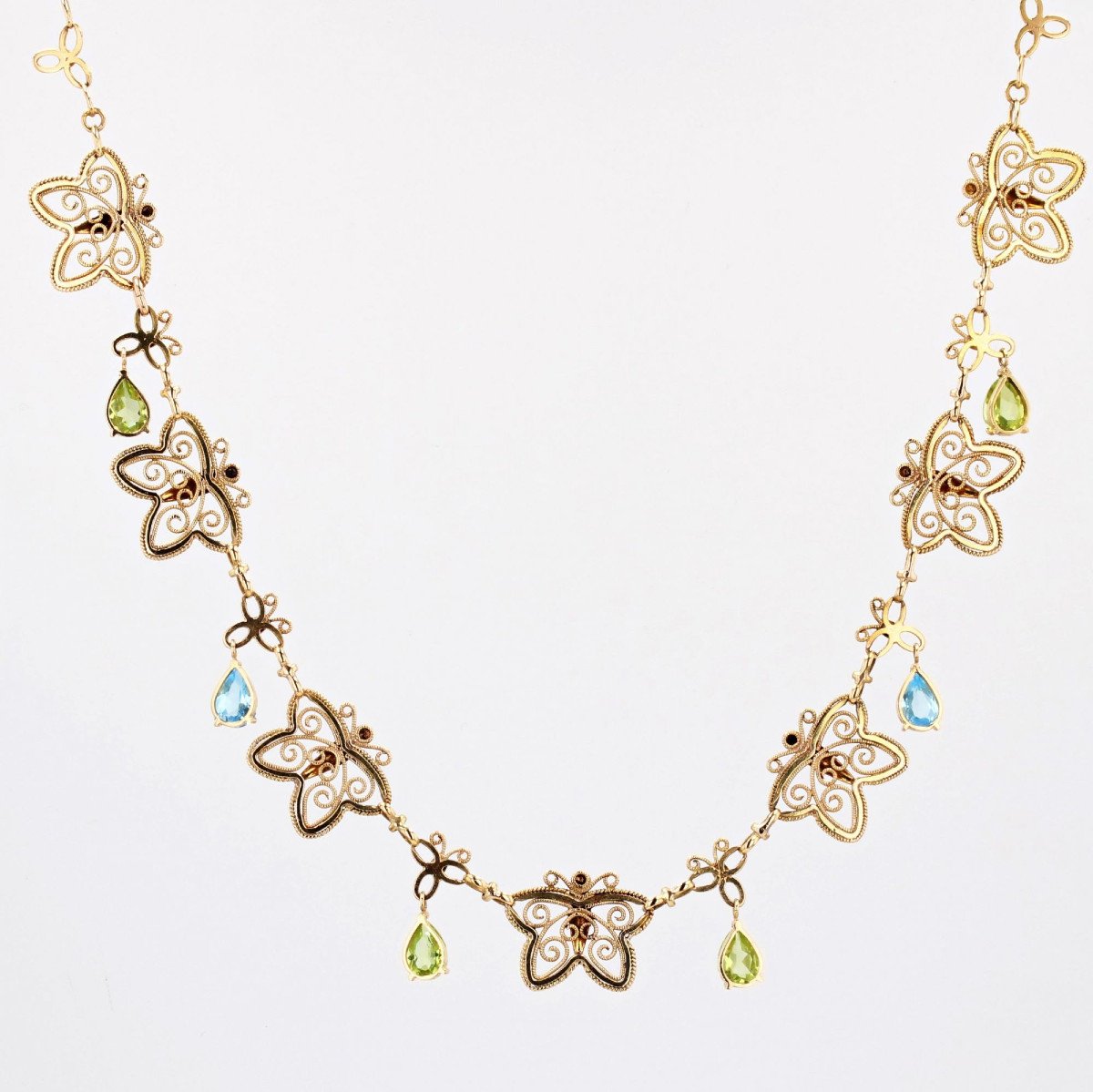 Antique Gold Topaz And Peridots Butterflies Necklace-photo-6