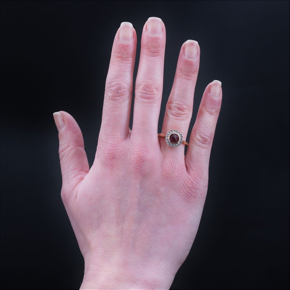 Bague Ancienne Grenat Et Diamants Ronde-photo-4