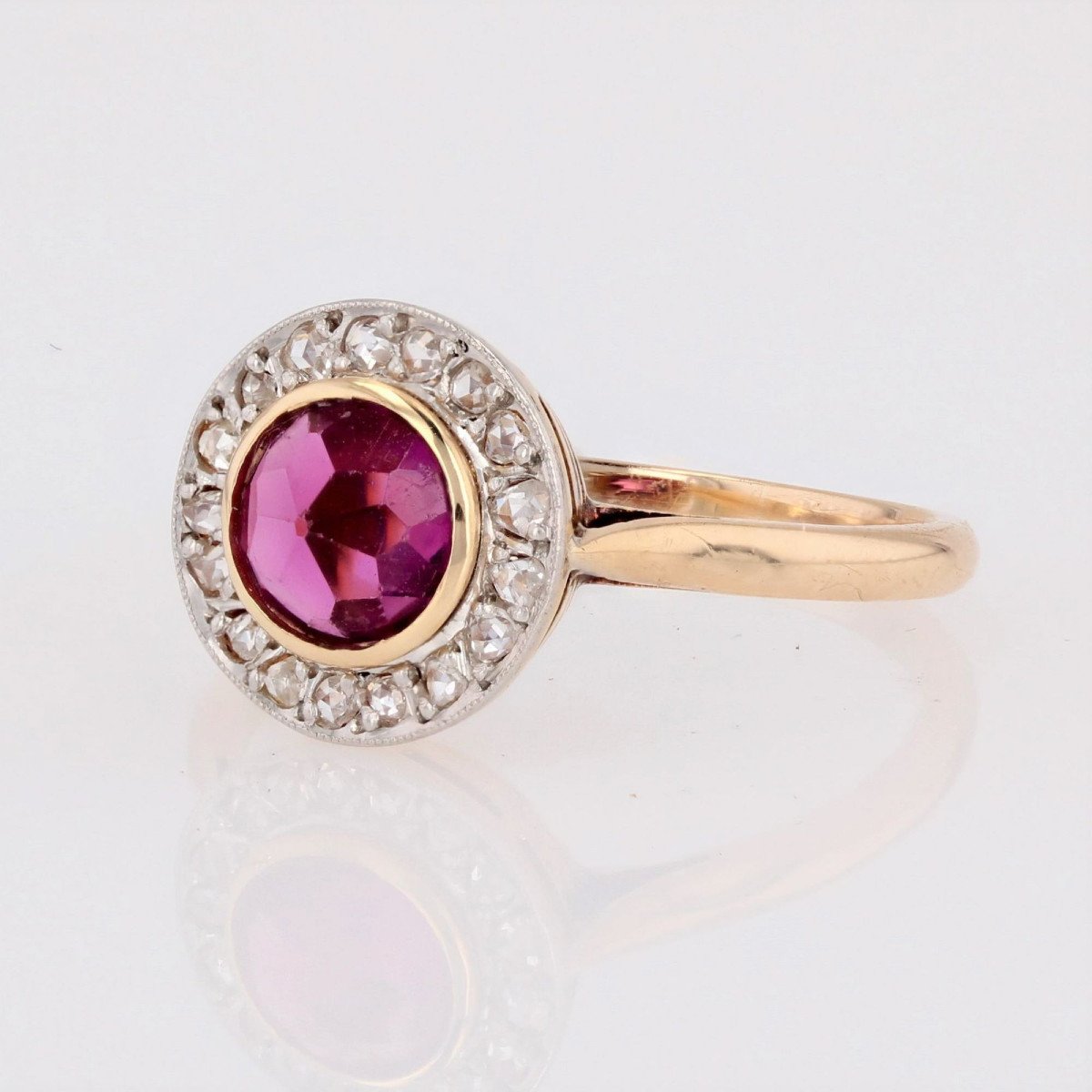 Bague Ancienne Grenat Et Diamants Ronde-photo-1