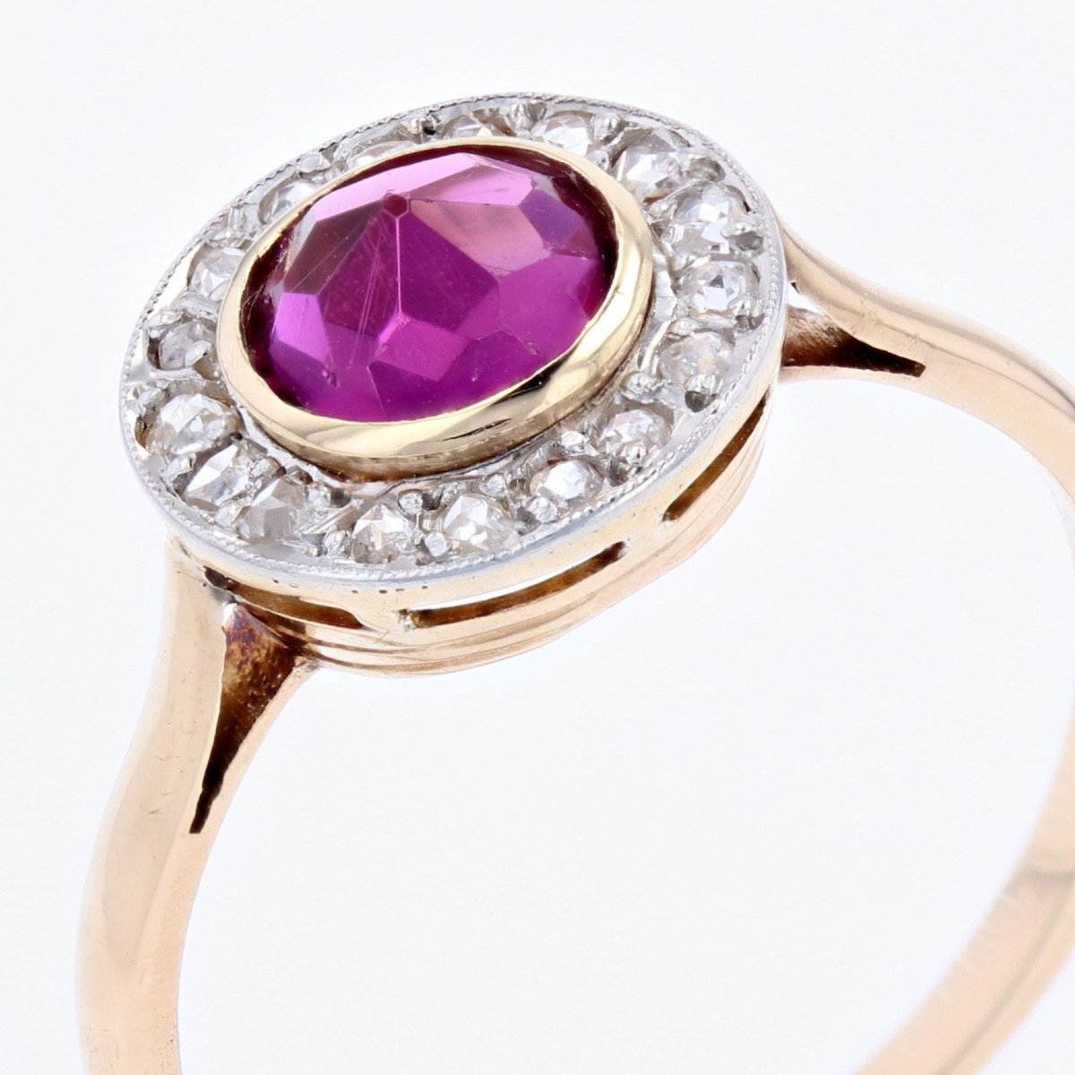 Bague Ancienne Grenat Et Diamants Ronde-photo-2
