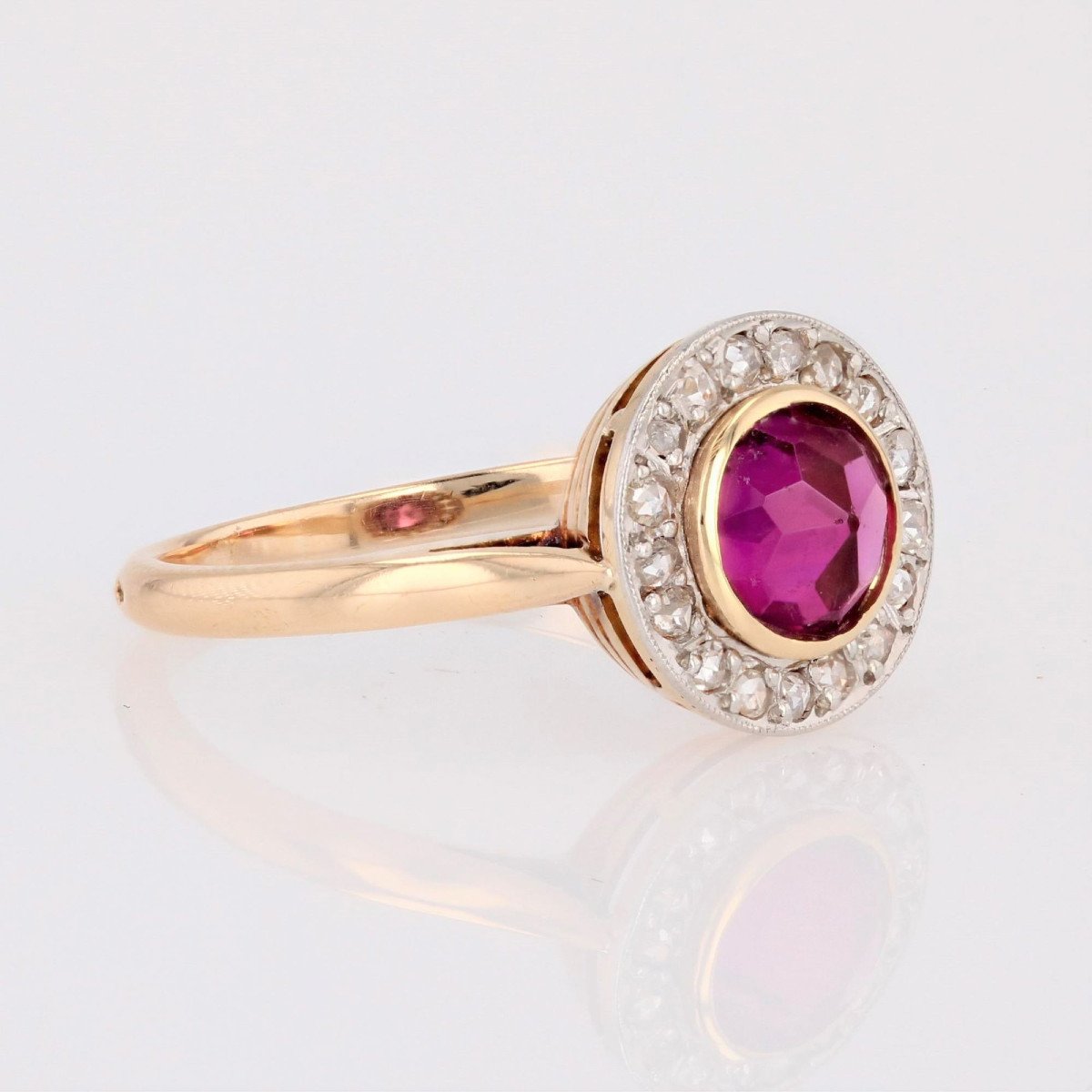 Bague Ancienne Grenat Et Diamants Ronde-photo-4