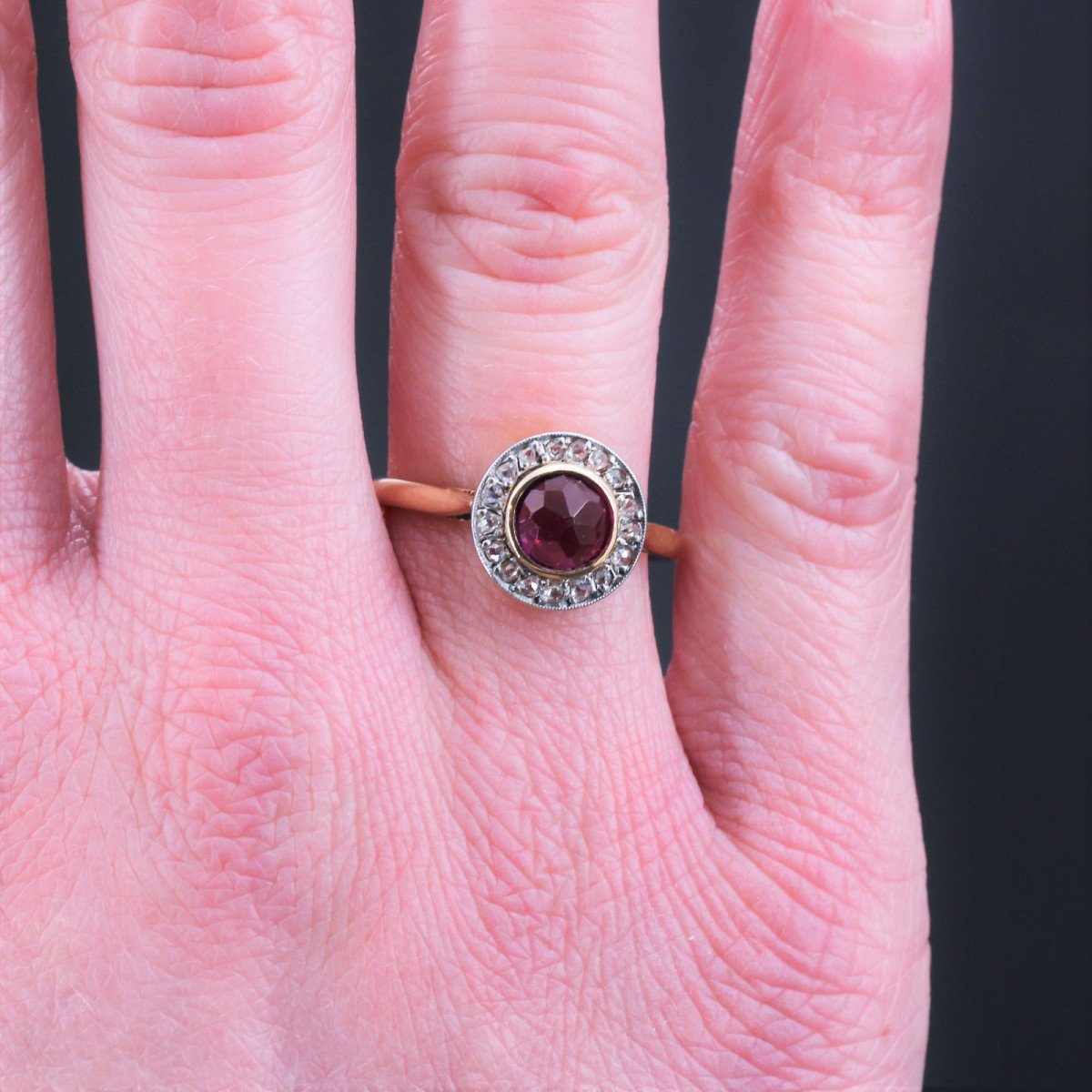 Bague Ancienne Grenat Et Diamants Ronde-photo-6