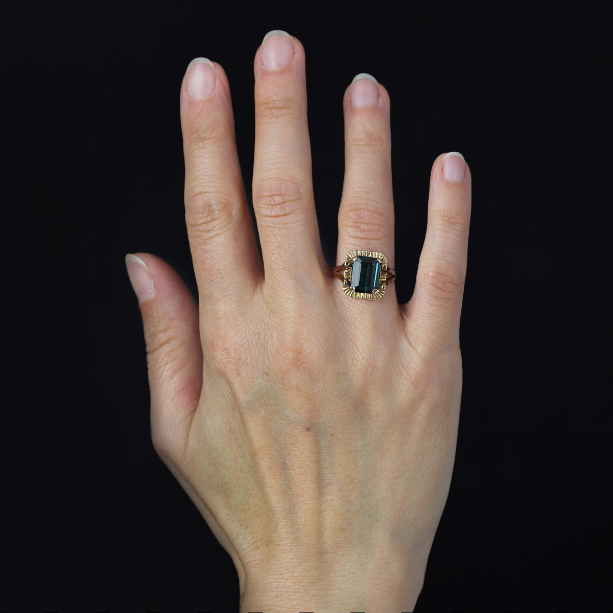 Indigolite Tourmaline Retro Ring In Gold-photo-2