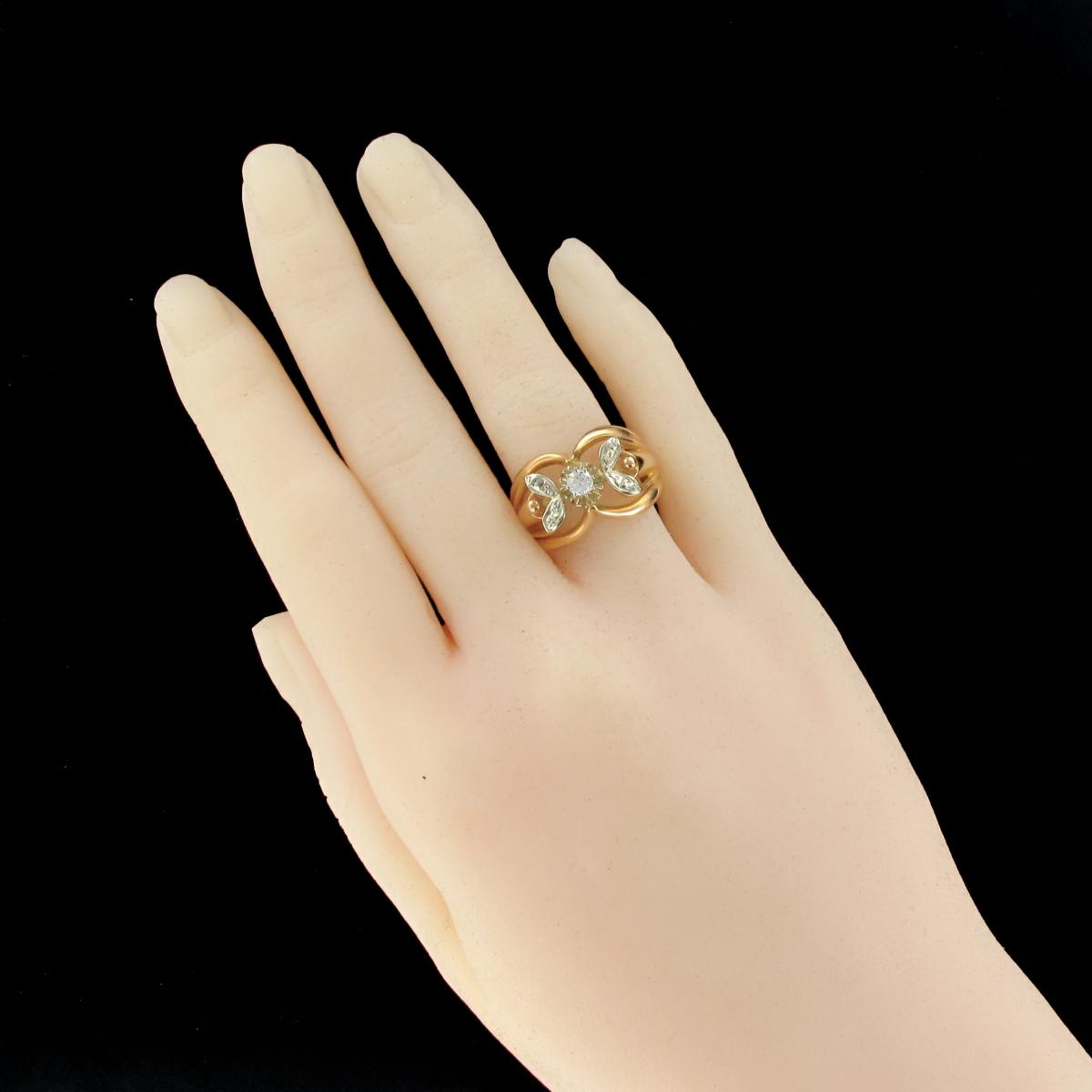 Bague Ancienne Diamants Ors Rose Et Blanc-photo-2