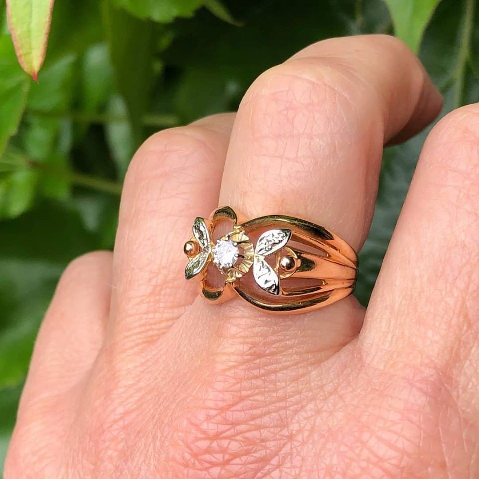 Old Rose Gold Diamond Ring And White - Reference Cv3-photo-1