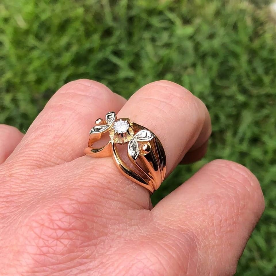 Old Rose Gold Diamond Ring And White - Reference Cv3-photo-4