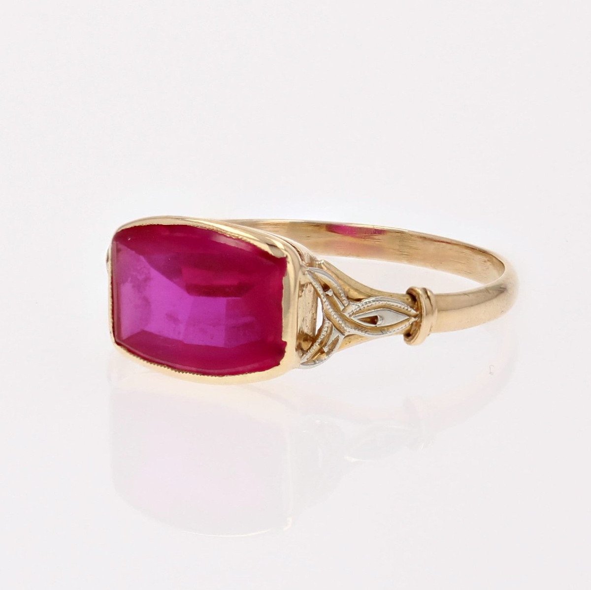 Bague Ancienne Rubis De Synthèse Et Or-photo-3