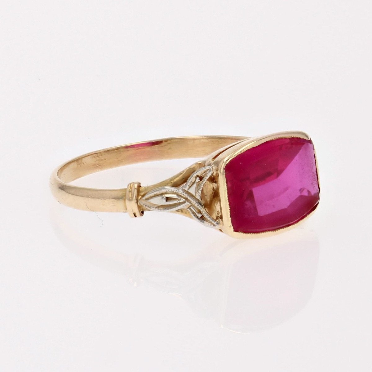 Bague Ancienne Rubis De Synthèse Et Or-photo-4