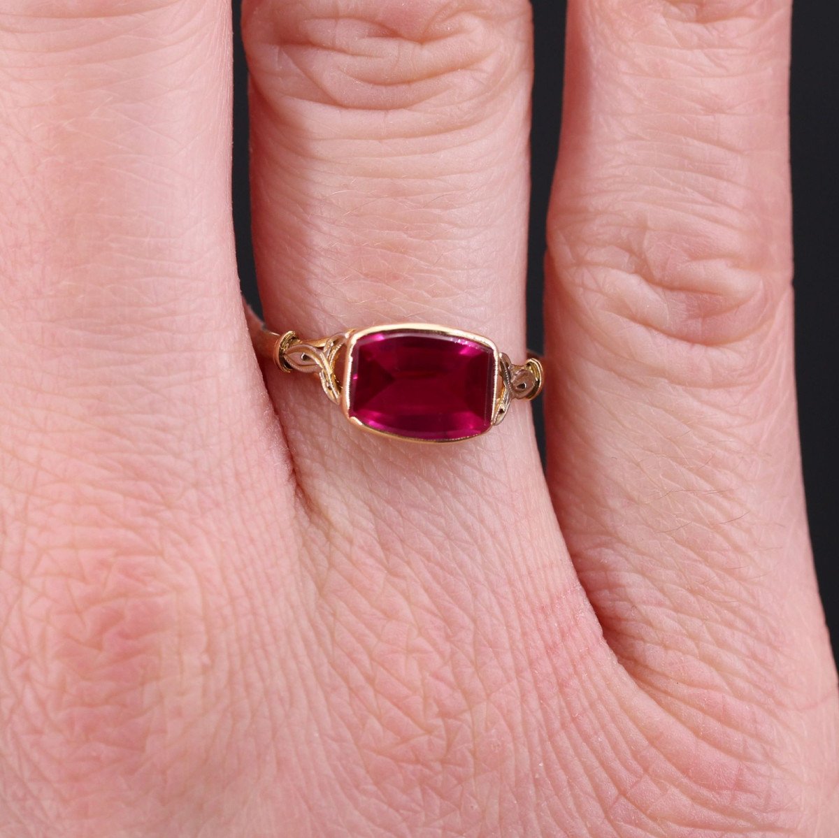 Bague Ancienne Rubis De Synthèse Et Or-photo-2