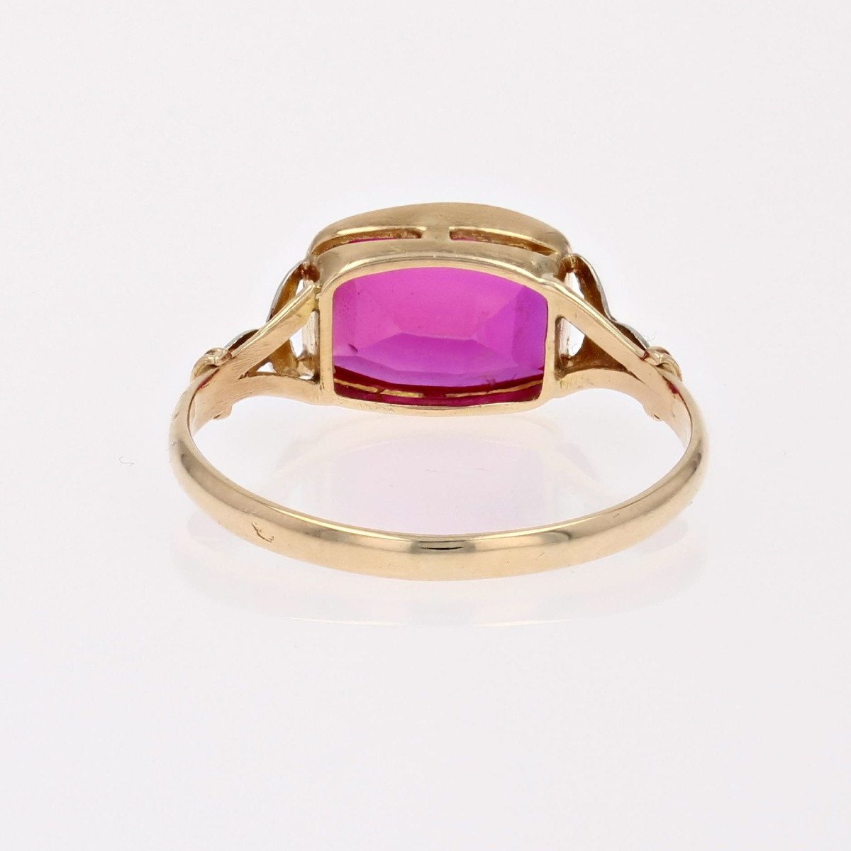Bague Ancienne Rubis De Synthèse Et Or-photo-3