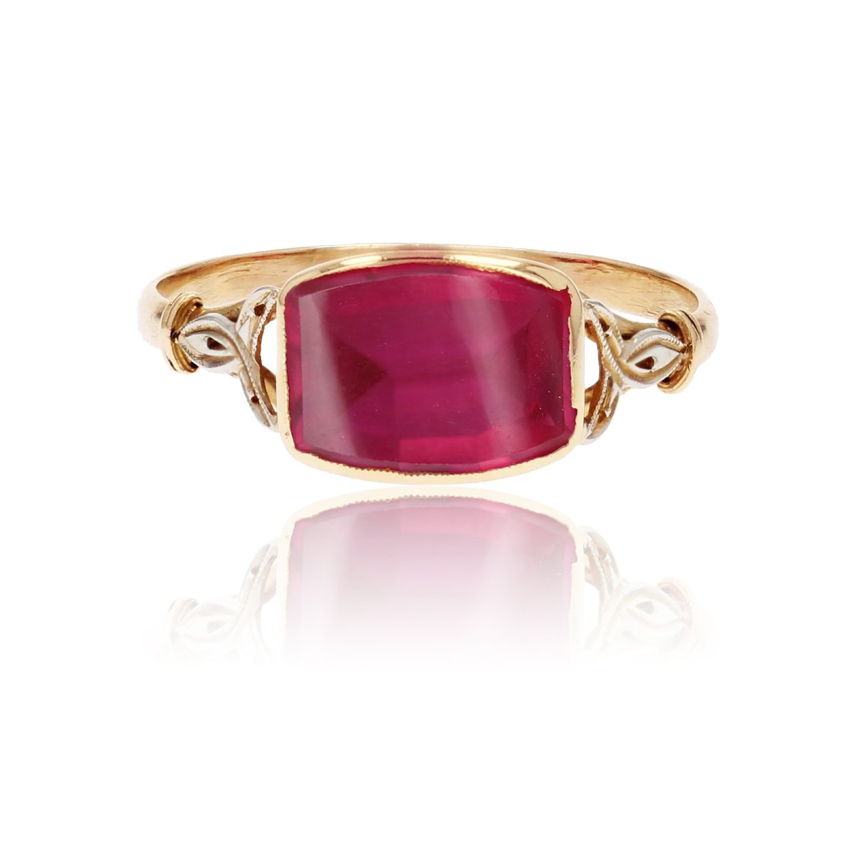 Bague Ancienne Rubis De Synthèse Et Or