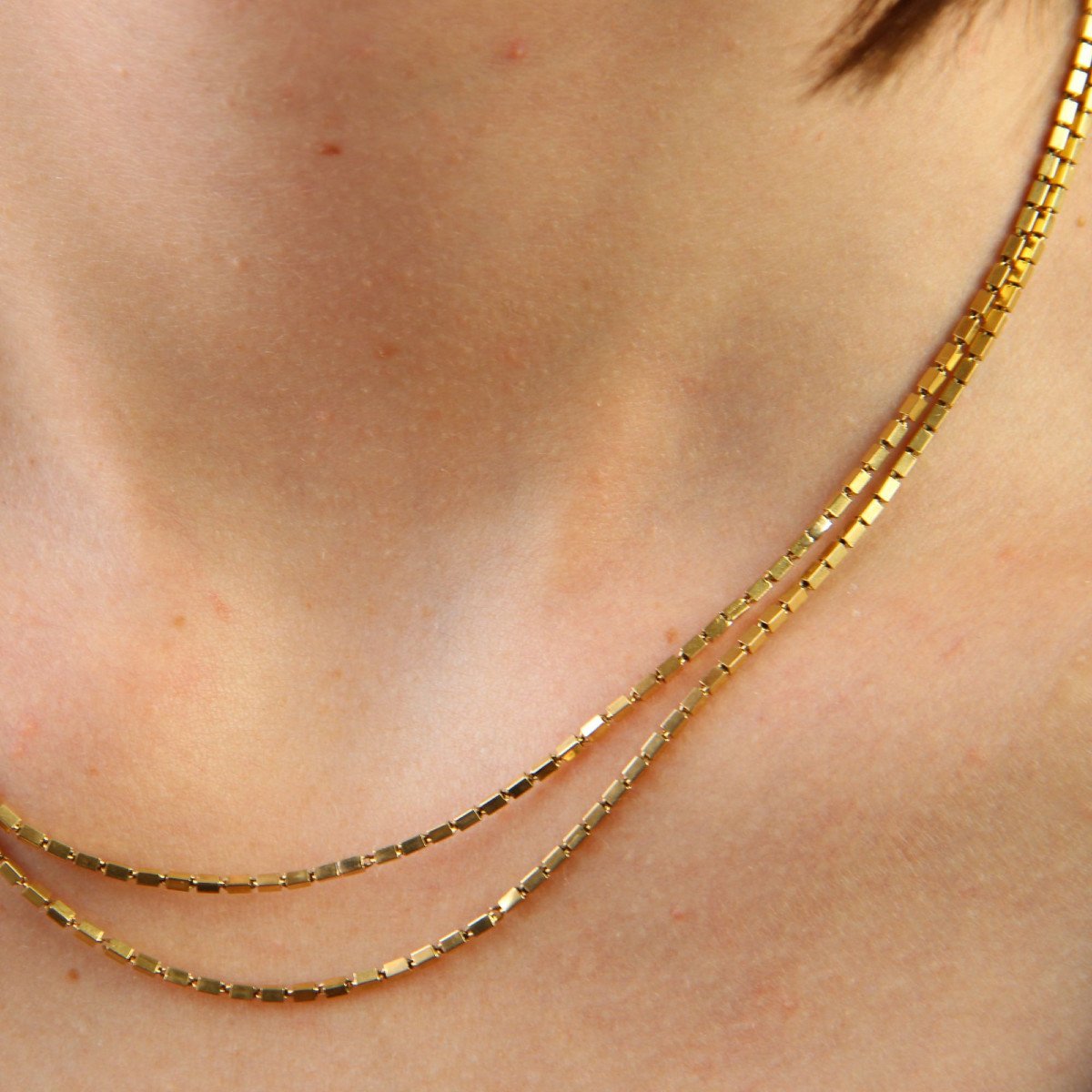 Antique Double Row Rectangular Mesh Necklace In Gold-photo-5