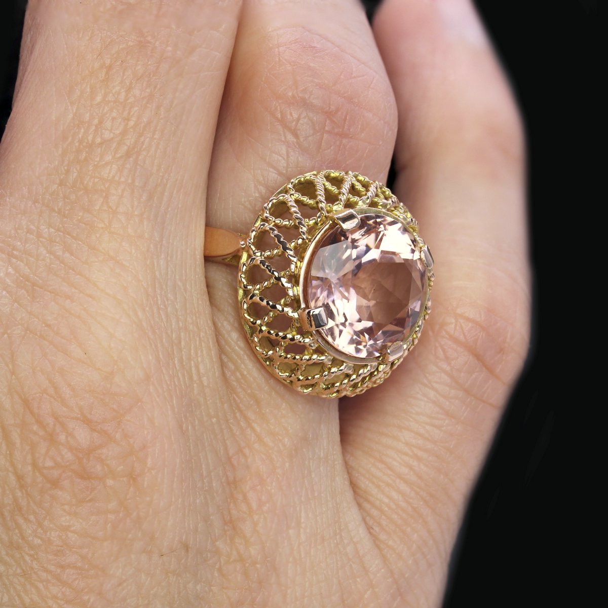 Bague Vintage Morganite Et Or-photo-3