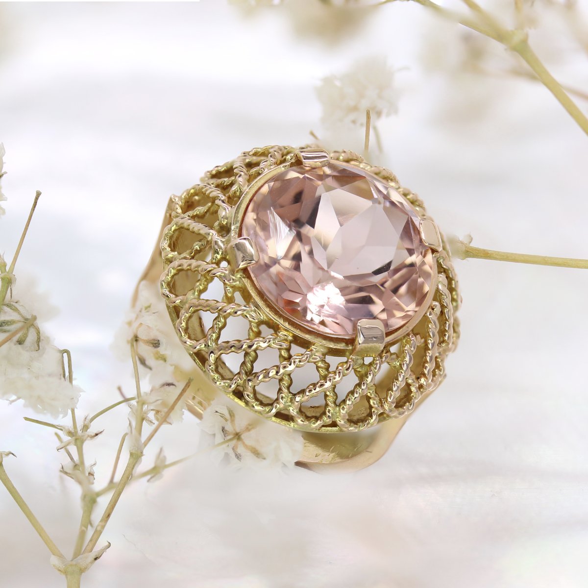 Bague Vintage Morganite Et Or-photo-4