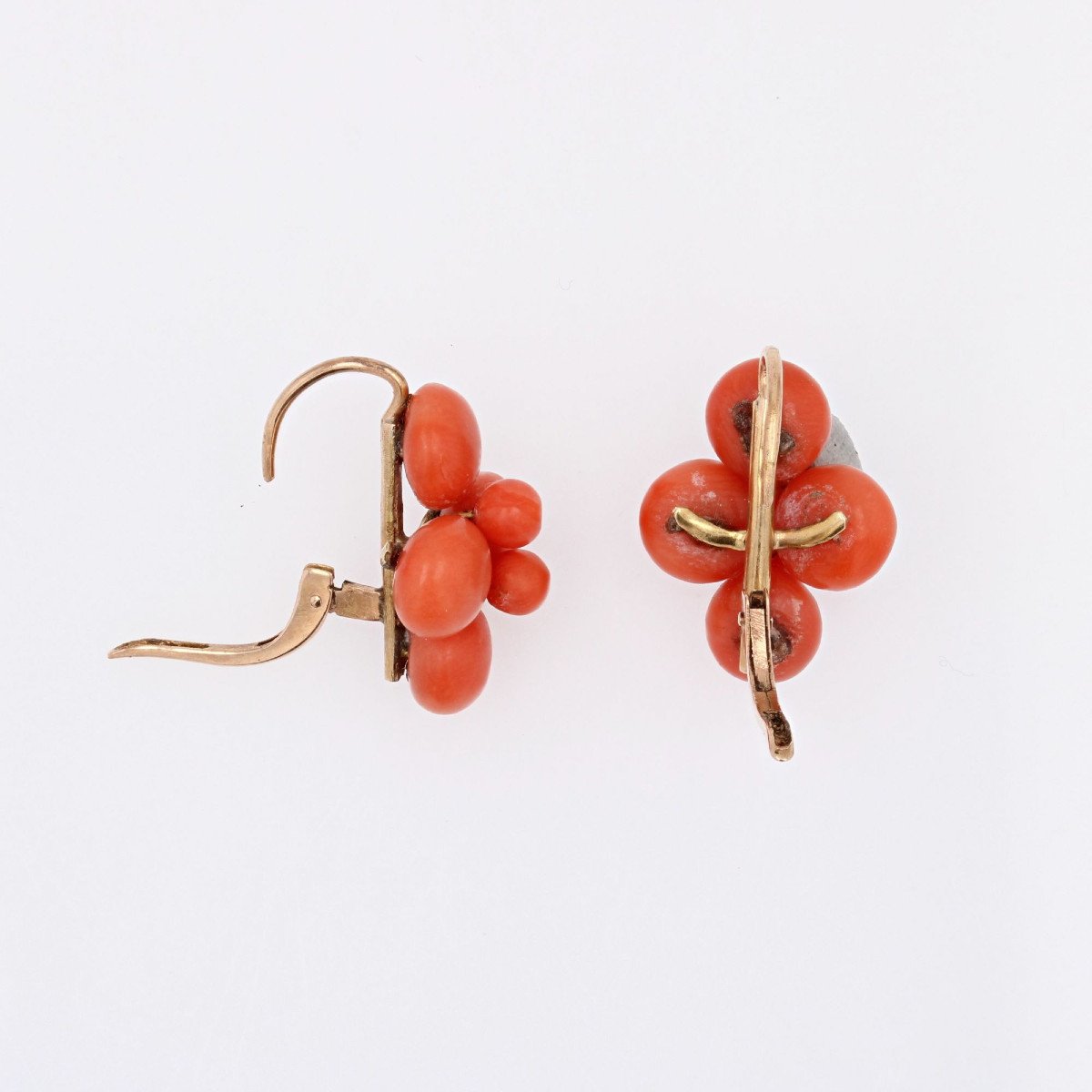 Boucles d'Oreilles Anciennes Perles De Corail-photo-4