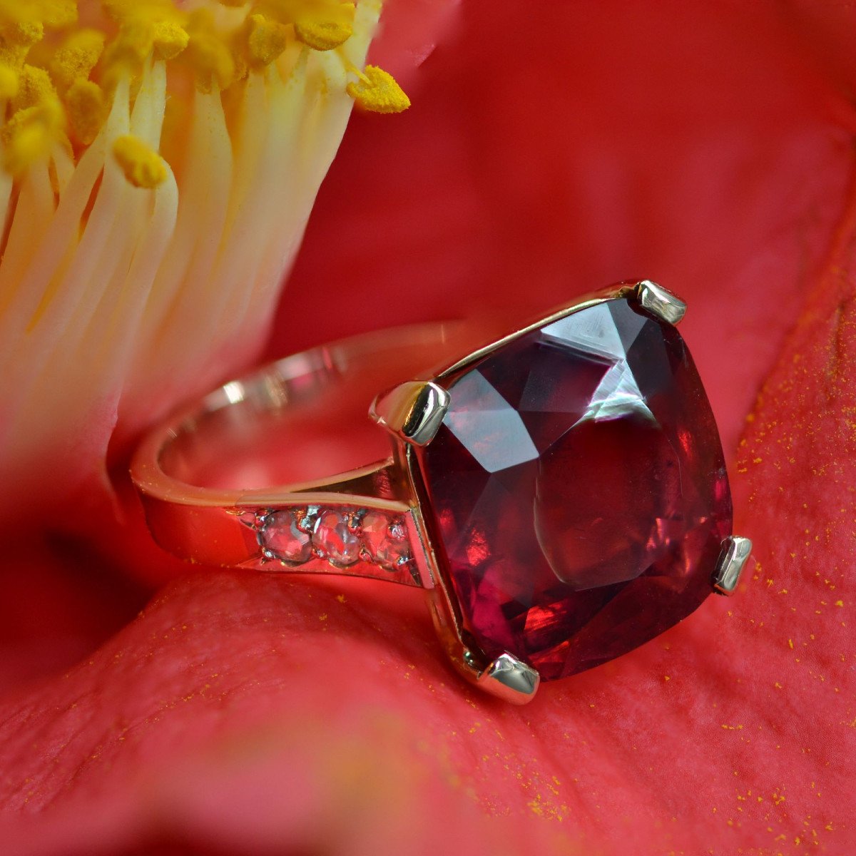 Antique Art Deco Cushion Tourmaline And Diamonds Ring-photo-3