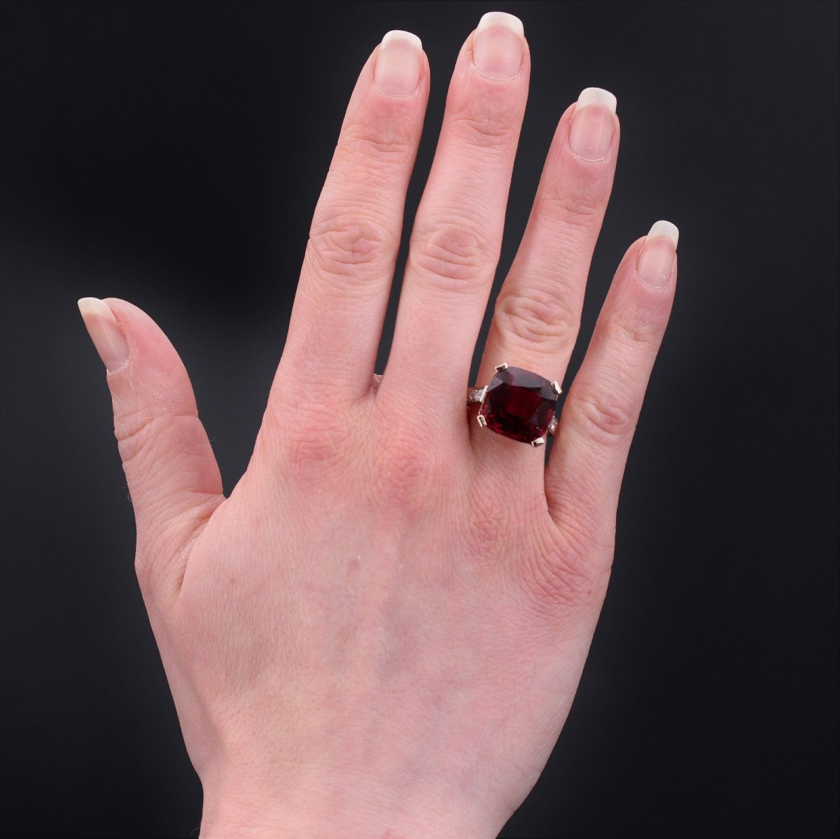 Antique Art Deco Cushion Tourmaline And Diamonds Ring-photo-1