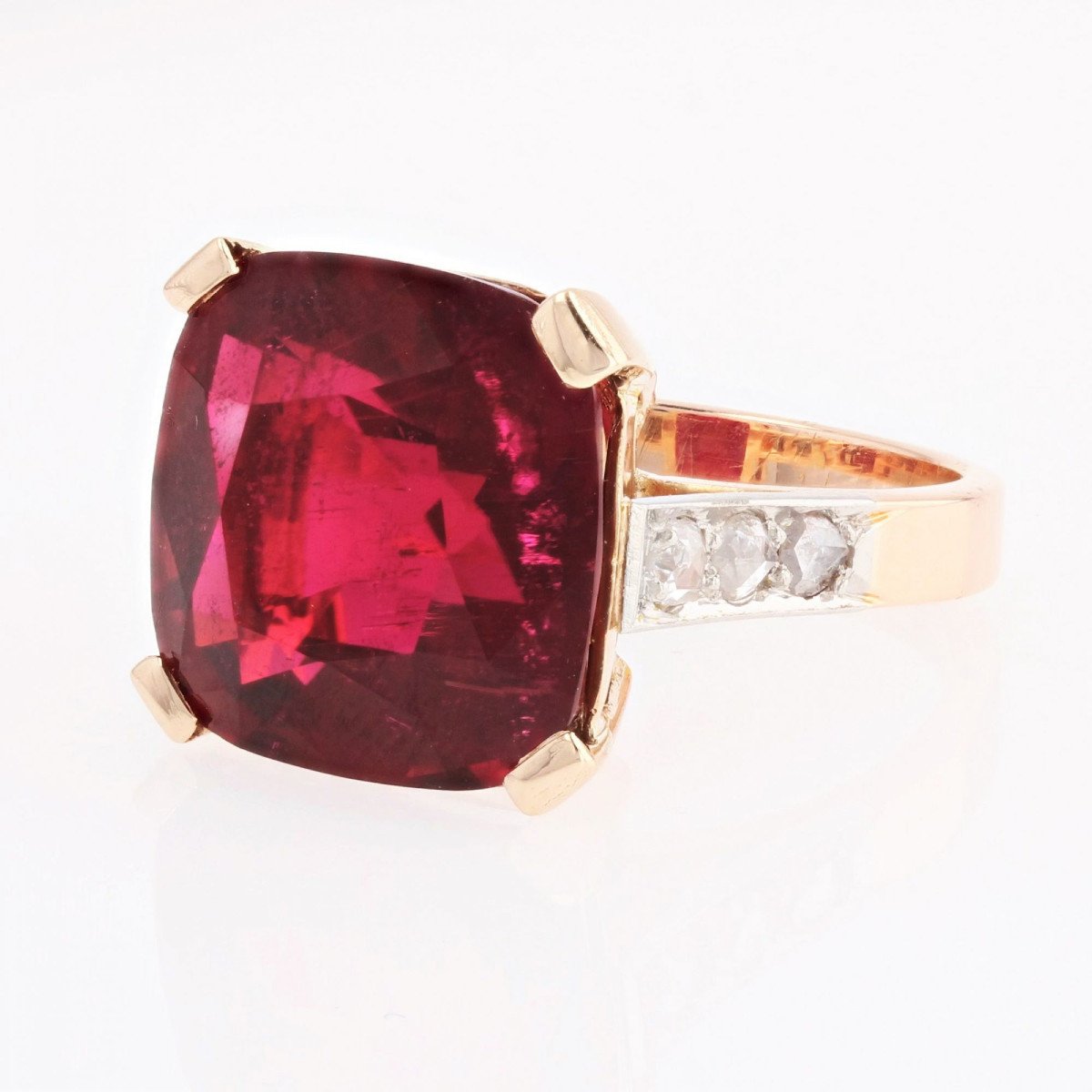 Antique Art Deco Cushion Tourmaline And Diamonds Ring-photo-3