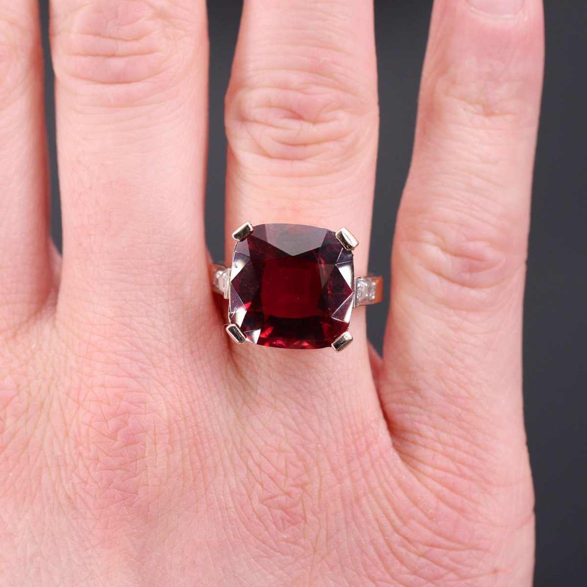 Antique Art Deco Cushion Tourmaline And Diamonds Ring-photo-4