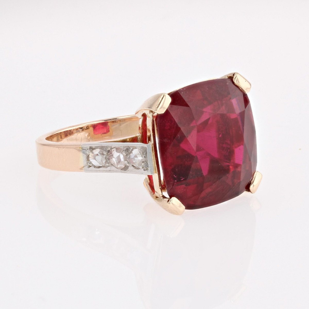 Antique Art Deco Cushion Tourmaline And Diamonds Ring-photo-7