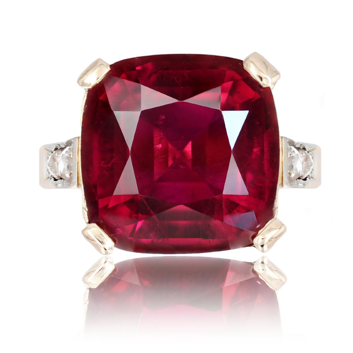 Antique Art Deco Cushion Tourmaline And Diamonds Ring