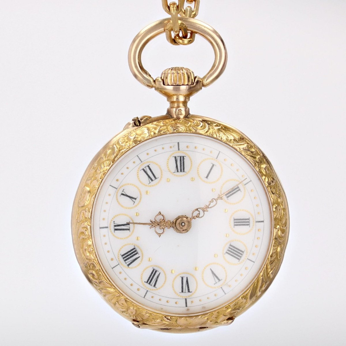 Proantic Montre De Col Ancienne En Or maill 
