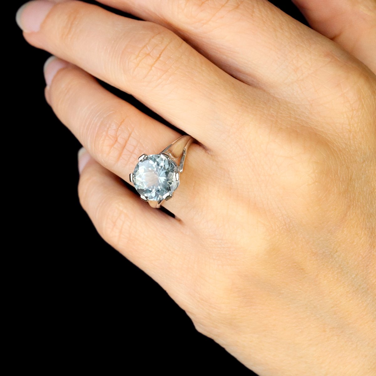 Bague Aiguemarine Ancienne En Solitaire-photo-3