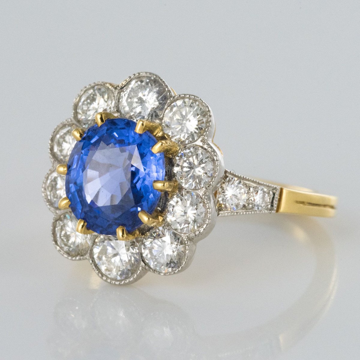 Bague Marguerite Saphir Bleu Et Diamants-photo-2