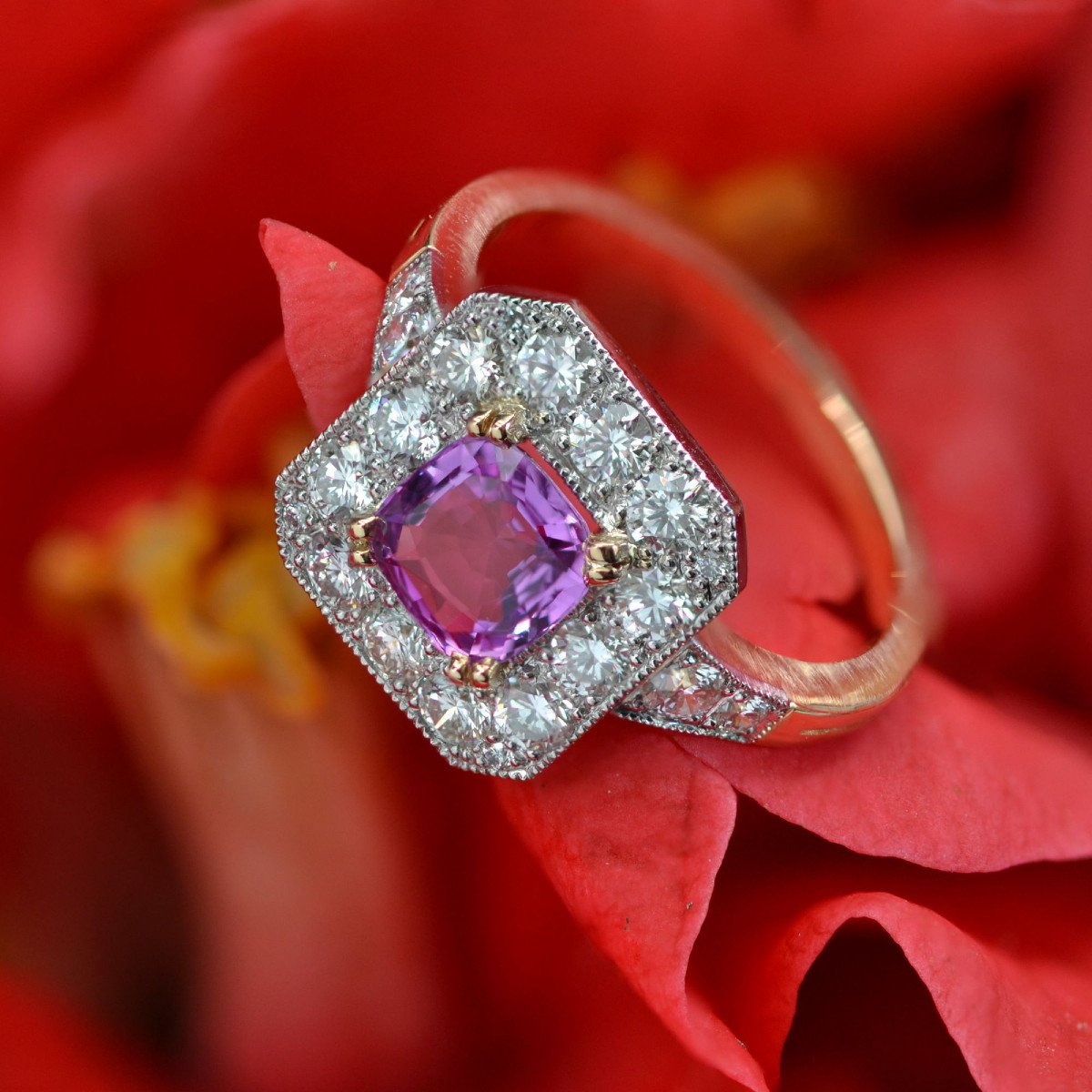 Art Deco Style Ring Pink Sapphire And Diamonds-photo-3