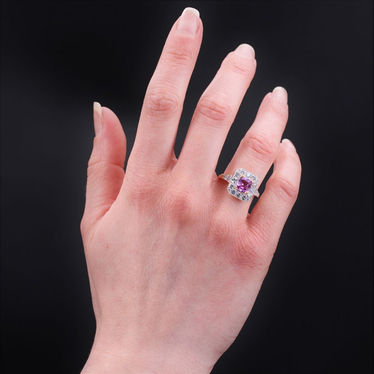 Art Deco Style Ring Pink Sapphire And Diamonds-photo-4