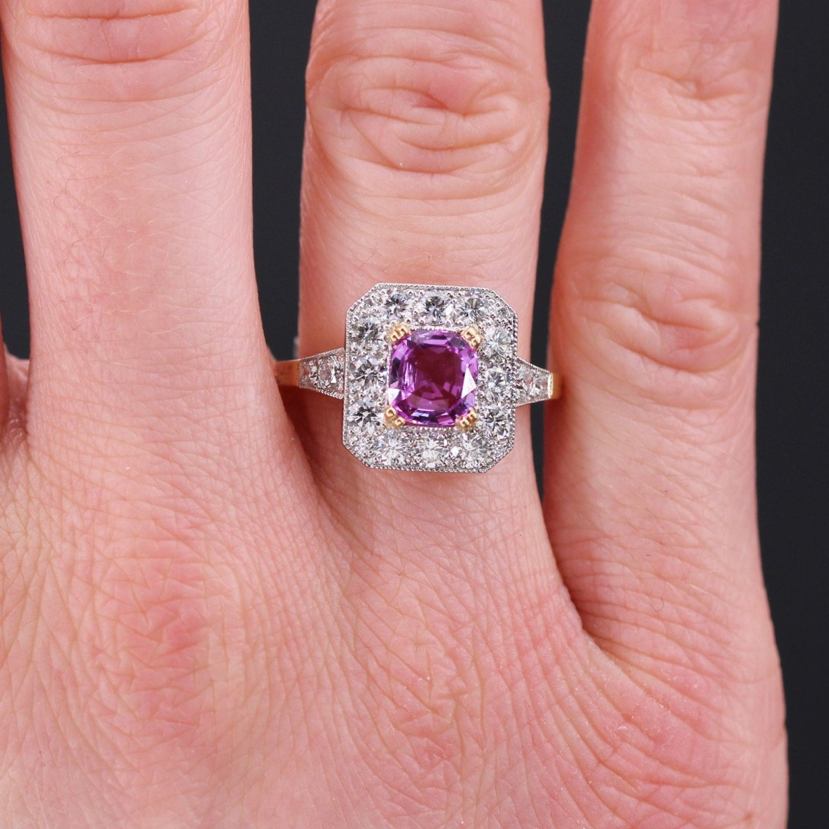 Art Deco Style Ring Pink Sapphire And Diamonds-photo-2