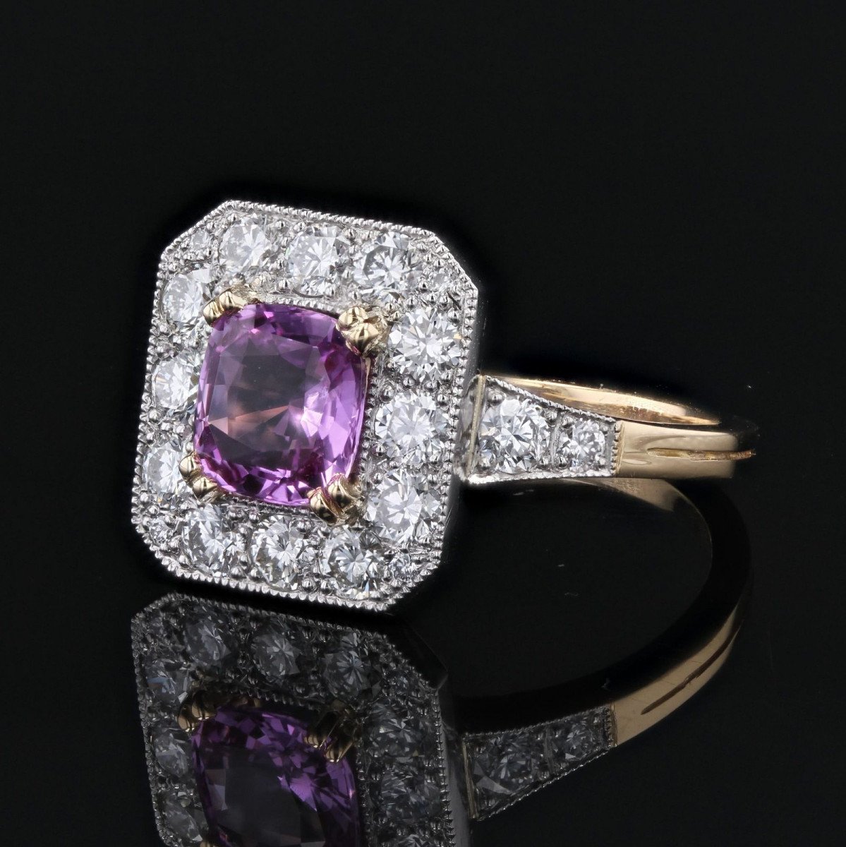 Art Deco Style Ring Pink Sapphire And Diamonds-photo-3