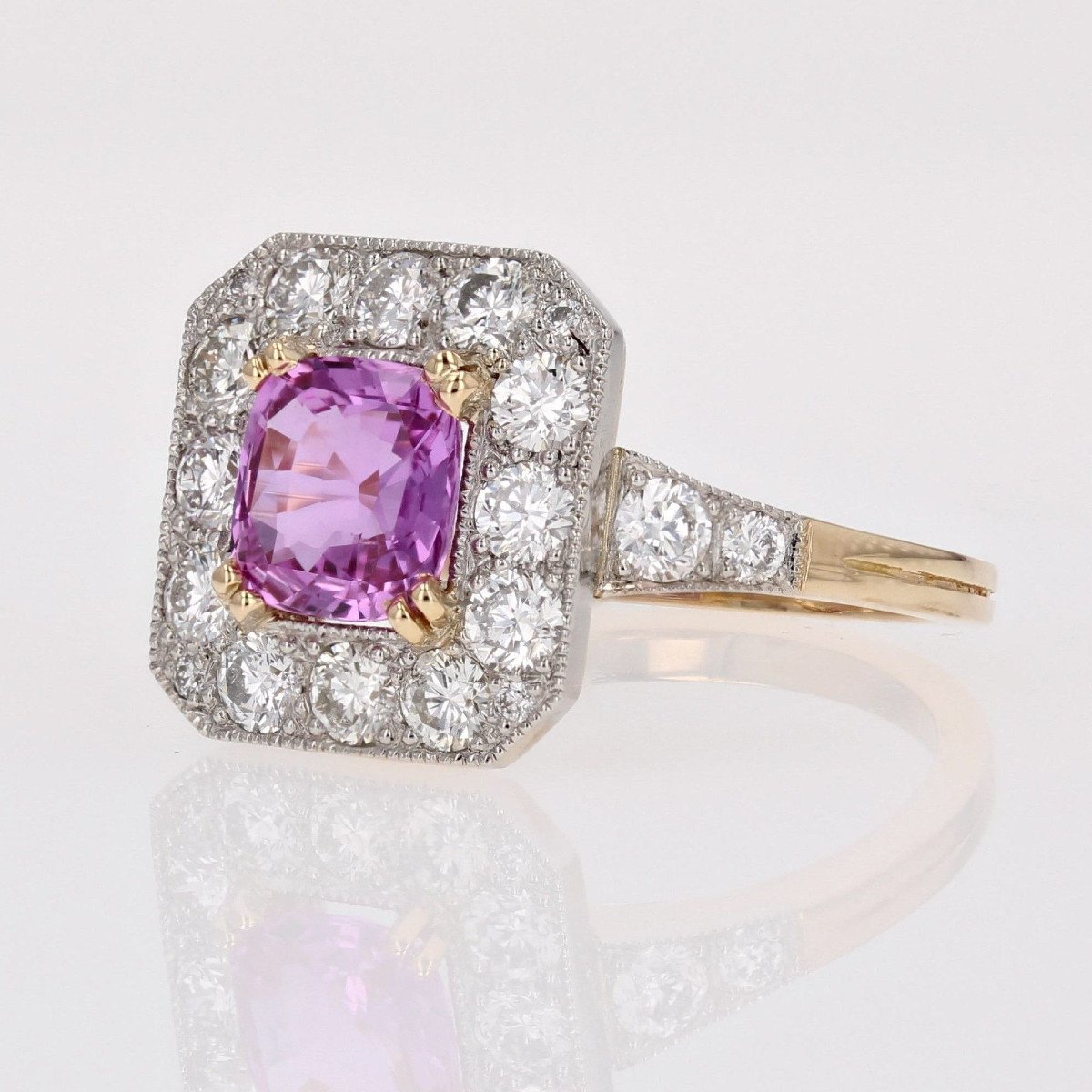 Art Deco Style Ring Pink Sapphire And Diamonds-photo-4