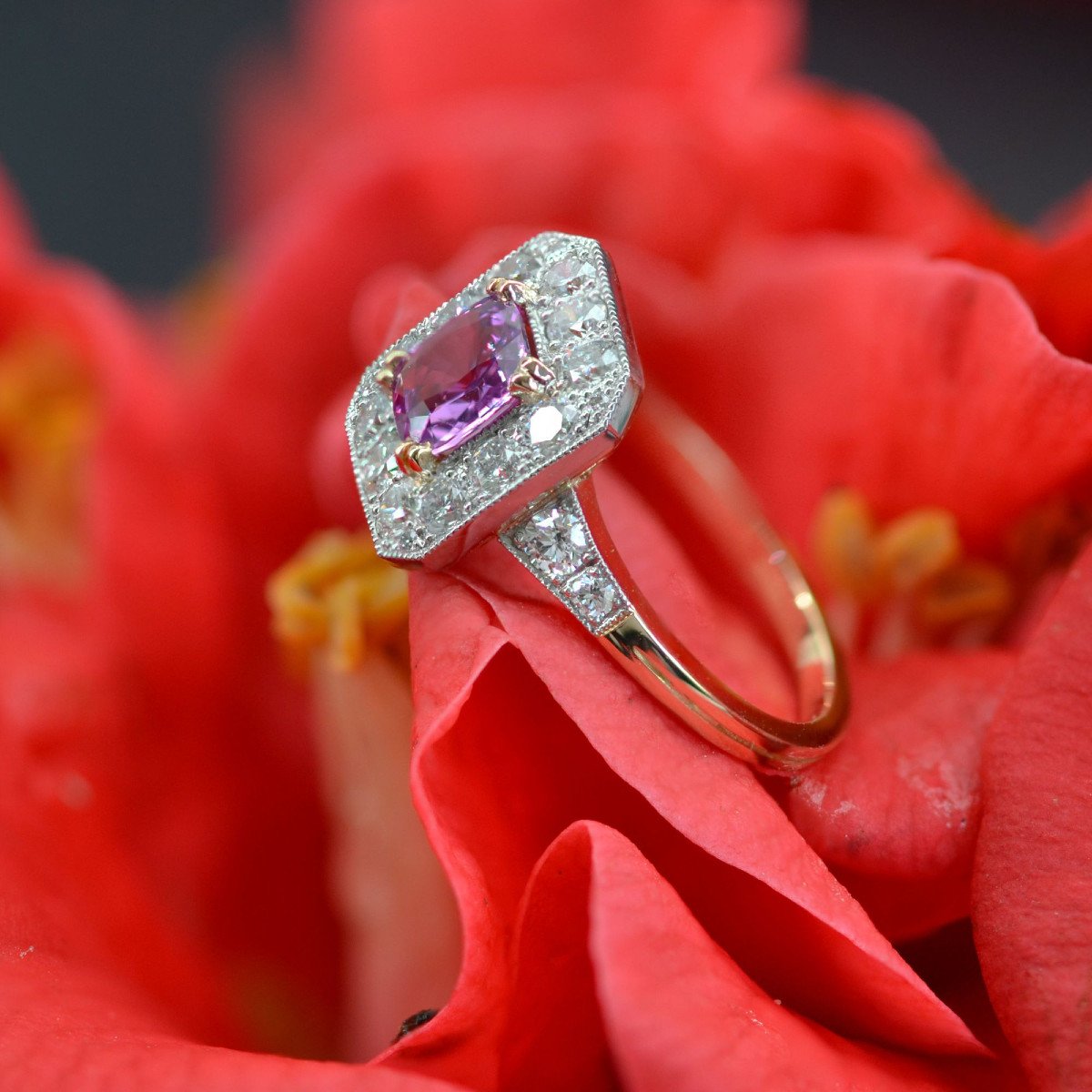 Art Deco Style Ring Pink Sapphire And Diamonds-photo-5