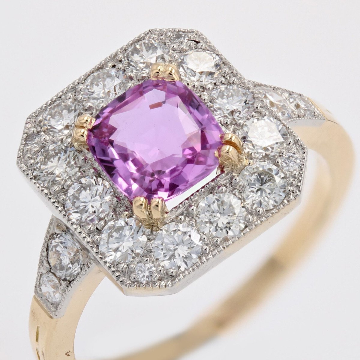 Art Deco Style Ring Pink Sapphire And Diamonds-photo-6