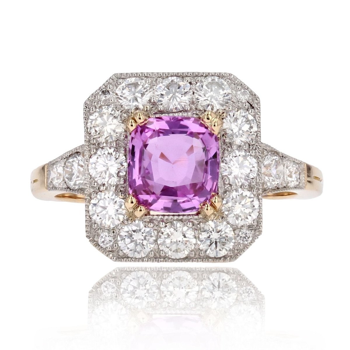 Art Deco Style Ring Pink Sapphire And Diamonds