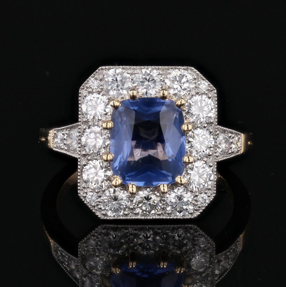 Blue Sapphire And Diamonds Art Deco Style Ring-photo-3