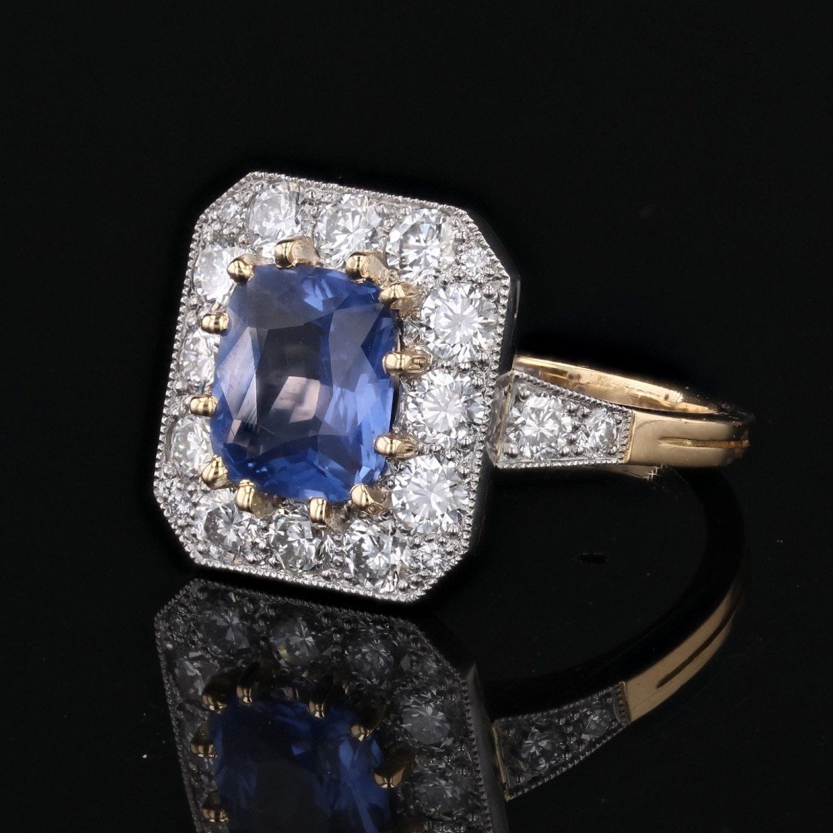 Blue Sapphire And Diamonds Art Deco Style Ring-photo-1