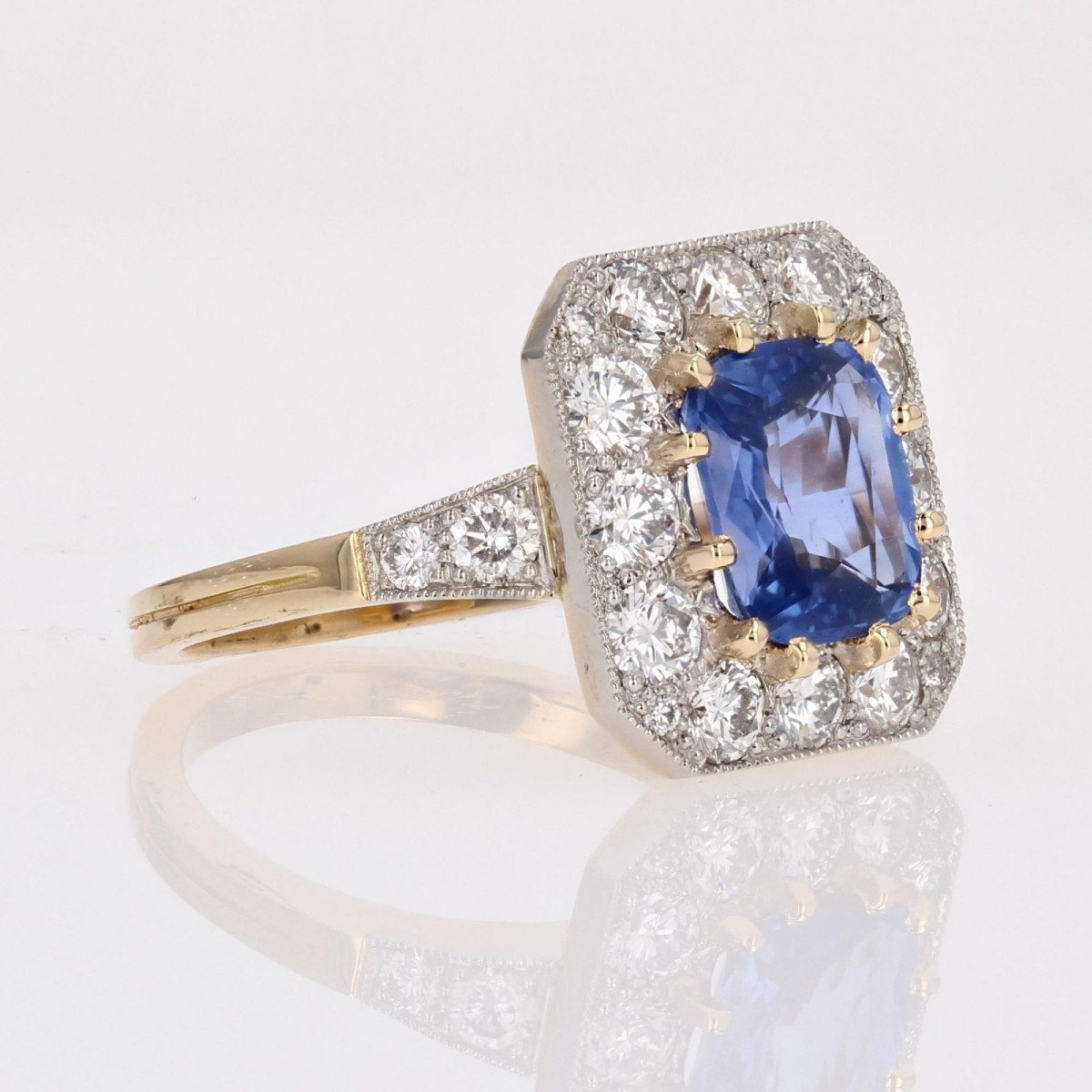 Blue Sapphire And Diamonds Art Deco Style Ring-photo-4